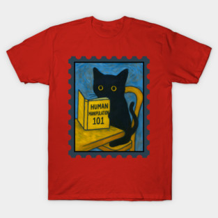 Van gogh Black Cat Reading Human Manipulation Funny art cat meme painting T-Shirt