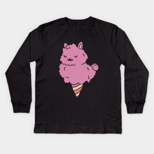 Cute Pink Llama Alpaca Icecream Shape Kids Long Sleeve T-Shirt