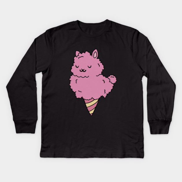 Cute Pink Llama Alpaca Icecream Shape Kids Long Sleeve T-Shirt by logiamerch