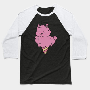 Cute Pink Llama Alpaca Icecream Shape Baseball T-Shirt