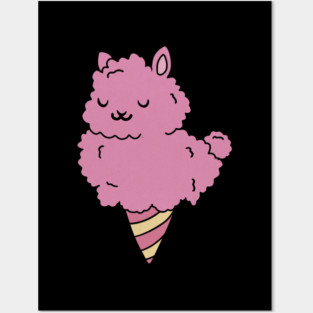 Cute Pink Llama Alpaca Icecream Shape Posters and Art
