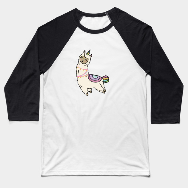 Cute Happy Unicorn Llama Alpaca Baseball T-Shirt by logiamerch