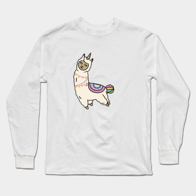 Cute Happy Unicorn Llama Alpaca Long Sleeve T-Shirt by logiamerch