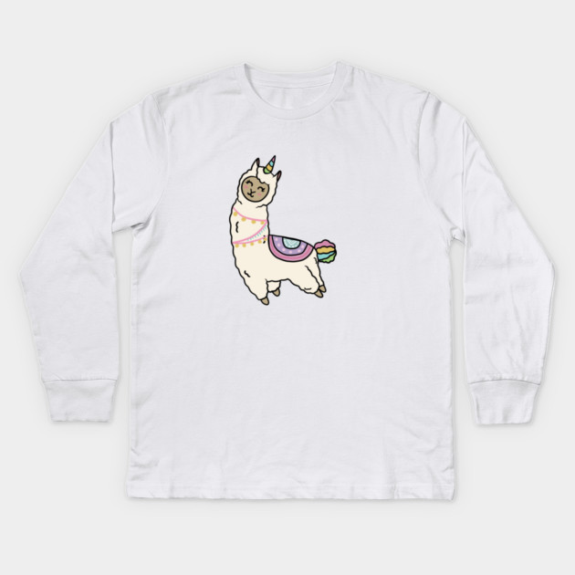 Cute Happy Unicorn Llama Alpaca Kids Long Sleeve T-Shirt by logiamerch