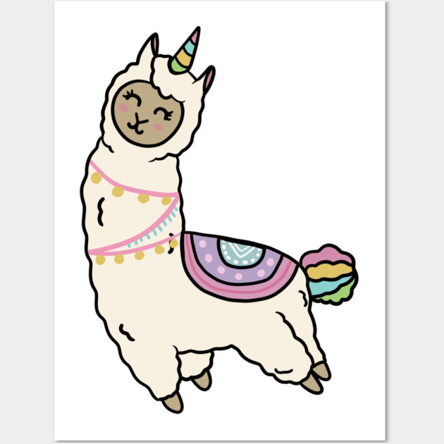 Cute Happy Unicorn Llama Alpaca Wall Art by logiamerch