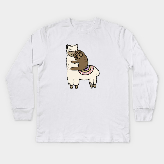 Cute Llama Alpaca with Sloth Best Friends Kids Long Sleeve T-Shirt by logiamerch