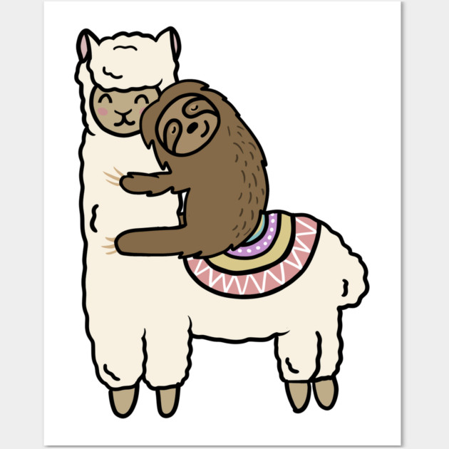 Cute Llama Alpaca with Sloth Best Friends Wall Art by logiamerch