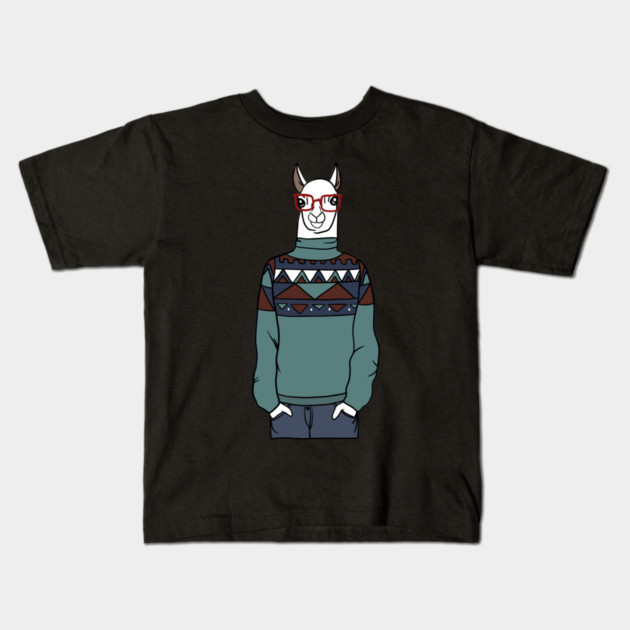 Cool Hipster llama Alpaca Kids T-Shirt by logiamerch