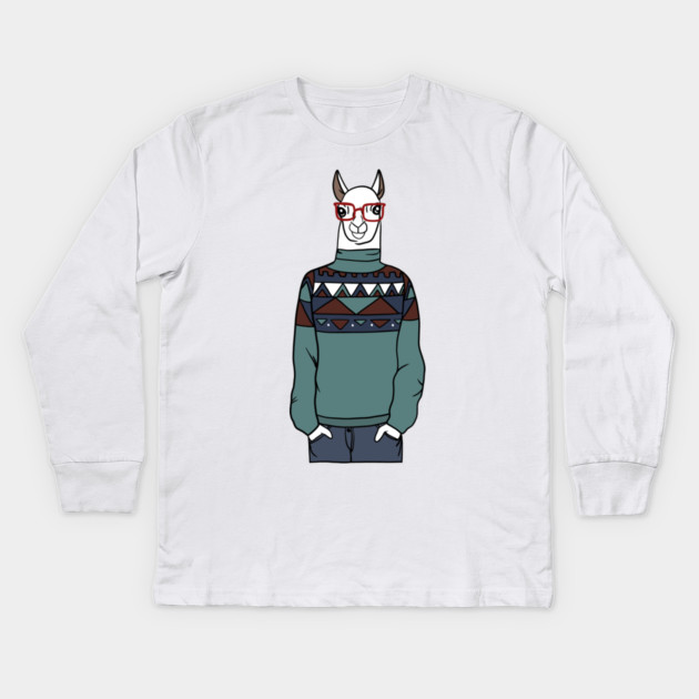Cool Hipster llama Alpaca Kids Long Sleeve T-Shirt by logiamerch