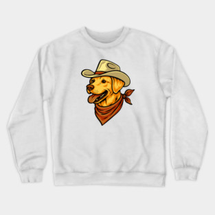 Vintage Cowboy Yellow Lab Dog Portrait // Cute Retro Western Dog Lover Crewneck Sweatshirt