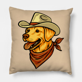Vintage Cowboy Yellow Lab Dog Portrait // Cute Retro Western Dog Lover Pillow