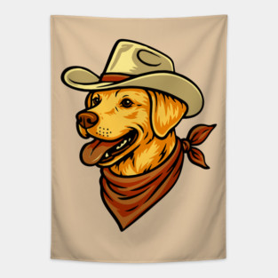 Vintage Cowboy Yellow Lab Dog Portrait // Cute Retro Western Dog Lover Tapestry