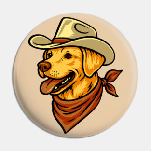 Vintage Cowboy Yellow Lab Dog Portrait // Cute Retro Western Dog Lover Pin