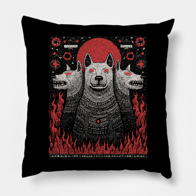 Mythical Cerberus - The Three-Headed Hound of Hades Pillow by TuncGK