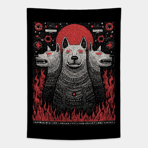 Mythical Cerberus - The Three-Headed Hound of Hades Tapestry by TuncGK