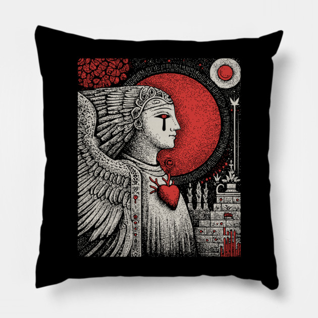 Gothic Angel - The Weeping Statue of Sorrow Pillow by TuncGK