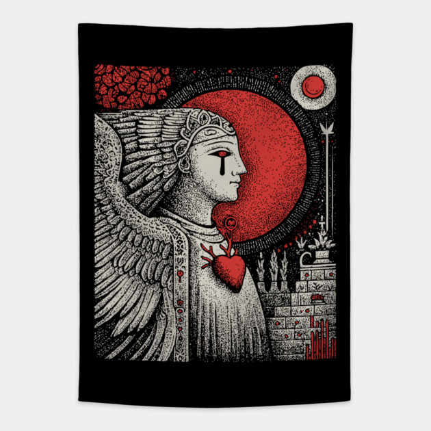 Gothic Angel - The Weeping Statue of Sorrow Tapestry by TuncGK
