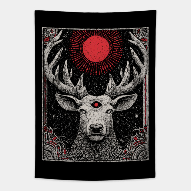 Mystical Stag - The Forest Spirit with the Third Eye Tapestry by TuncGK