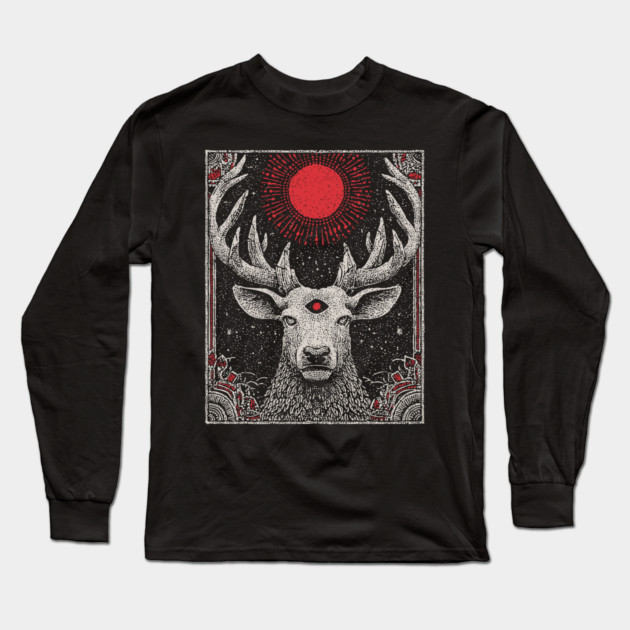 Mystical Stag - The Forest Spirit with the Third Eye Long Sleeve T-Shirt by TuncGK