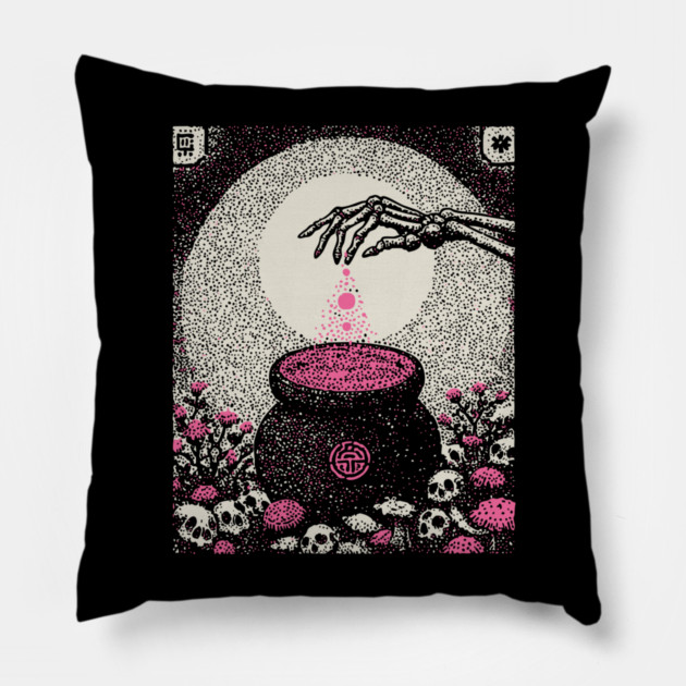 Occult Elixir - The Alchemist's Crimson Brew Pillow by TuncGK