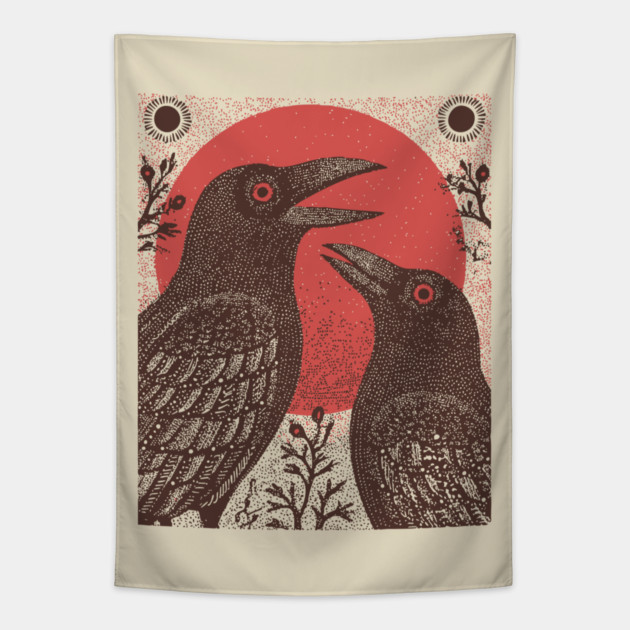 Norse Mythology - Huginn and Muninn, Odin's Ravens Tapestry by TuncGK