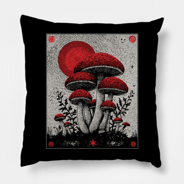 Celestial Fungi - The Lunar Harvest Pillow by TuncGK