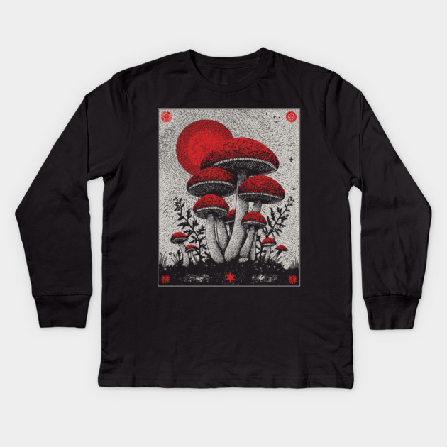 Celestial Fungi - The Lunar Harvest Kids Long Sleeve T-Shirt by TuncGK