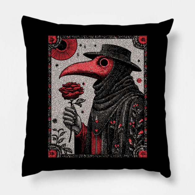 Gothic Plague Doctor - The Rose of Pestilence Pillow by TuncGK