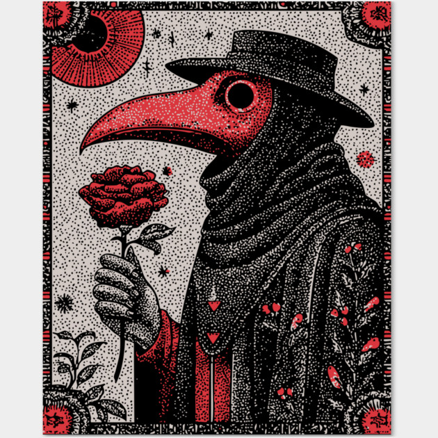 Gothic Plague Doctor - The Rose of Pestilence Wall Art by TuncGK