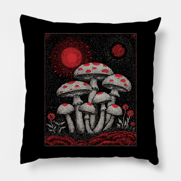 Witchy Mushrooms - Fungi of the Enchanted Forest Pillow by TuncGK