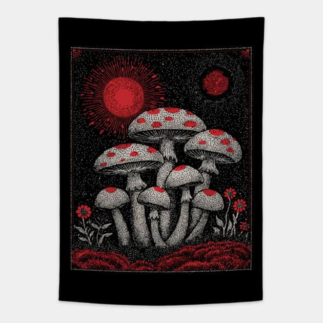 Witchy Mushrooms - Fungi of the Enchanted Forest Tapestry by TuncGK