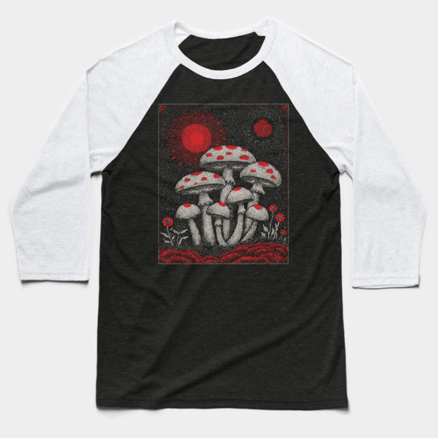 Witchy Mushrooms - Fungi of the Enchanted Forest Baseball T-Shirt by TuncGK
