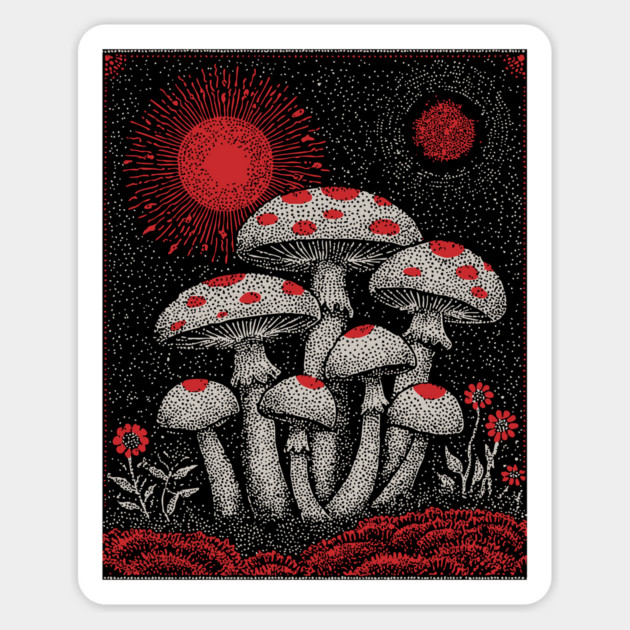 Witchy Mushrooms - Fungi of the Enchanted Forest Magnet by TuncGK