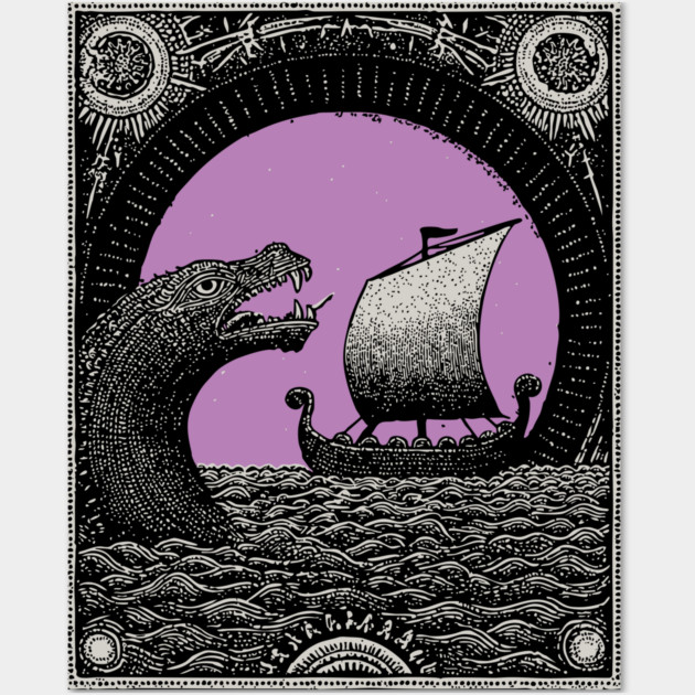 Viking Saga - The Voyage and the Sea Serpent Wall Art by TuncGK