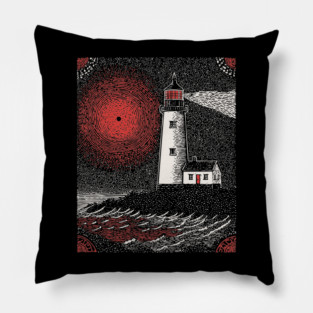 Gothic Lighthouse - The Crimson Beacon Pillow