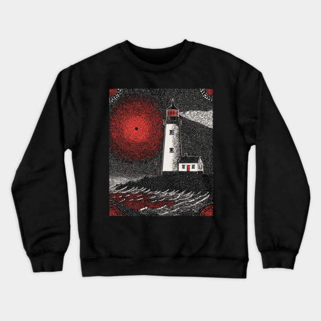 Gothic Lighthouse - The Crimson Beacon Crewneck Sweatshirt by TuncGK