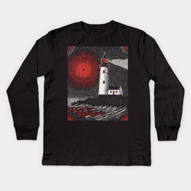 Gothic Lighthouse - The Crimson Beacon Kids Long Sleeve T-Shirt by TuncGK
