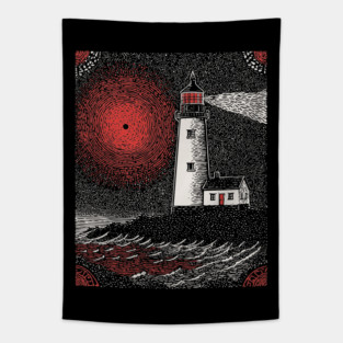 Gothic Lighthouse - The Crimson Beacon Tapestry