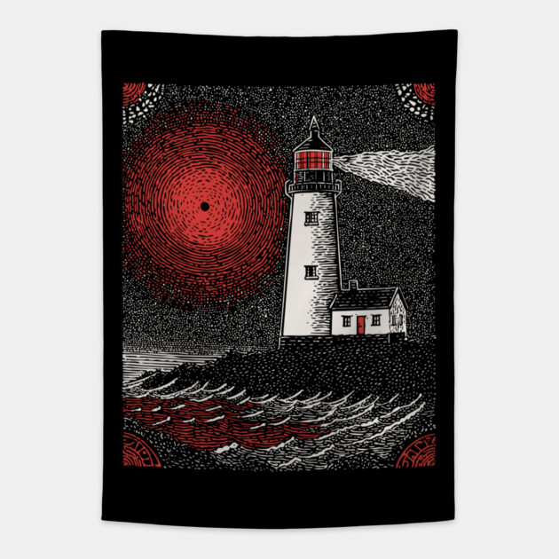 Gothic Lighthouse - The Crimson Beacon Tapestry by TuncGK
