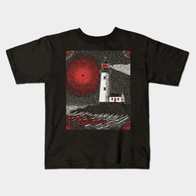 Gothic Lighthouse - The Crimson Beacon Kids T-Shirt by TuncGK