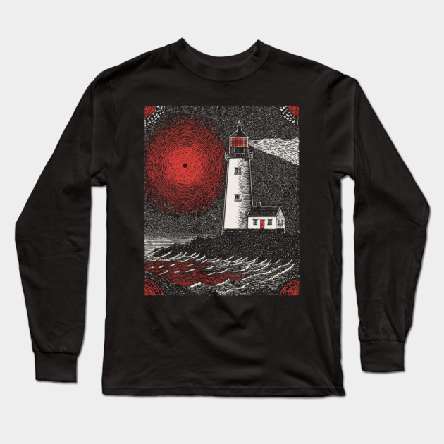 Gothic Lighthouse - The Crimson Beacon Long Sleeve T-Shirt by TuncGK