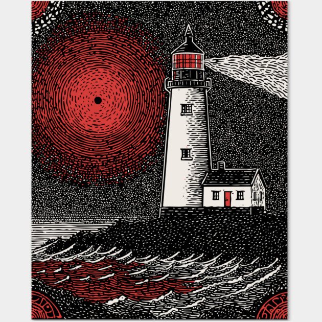 Gothic Lighthouse - The Crimson Beacon Wall Art by TuncGK