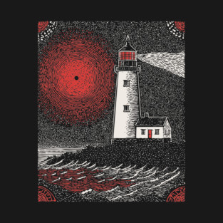 Gothic Lighthouse - The Crimson Beacon T-Shirt