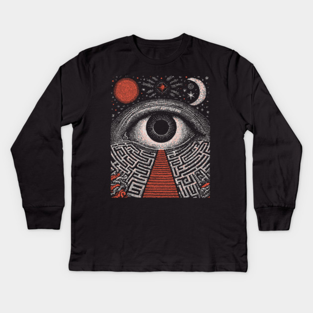 Surreal Eye - The Labyrinth of Consciousness Kids Long Sleeve T-Shirt by TuncGK