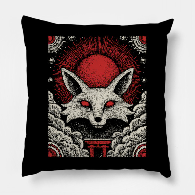 Mystical Kitsune - The Nine-Tailed Fox Spirit Pillow by TuncGK