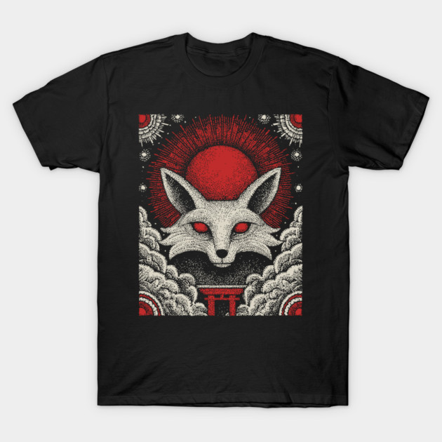 Mystical Kitsune - The Nine-Tailed Fox Spirit T-Shirt by TuncGK