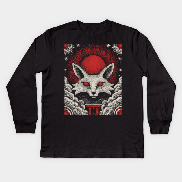 Mystical Kitsune - The Nine-Tailed Fox Spirit Kids Long Sleeve T-Shirt by TuncGK