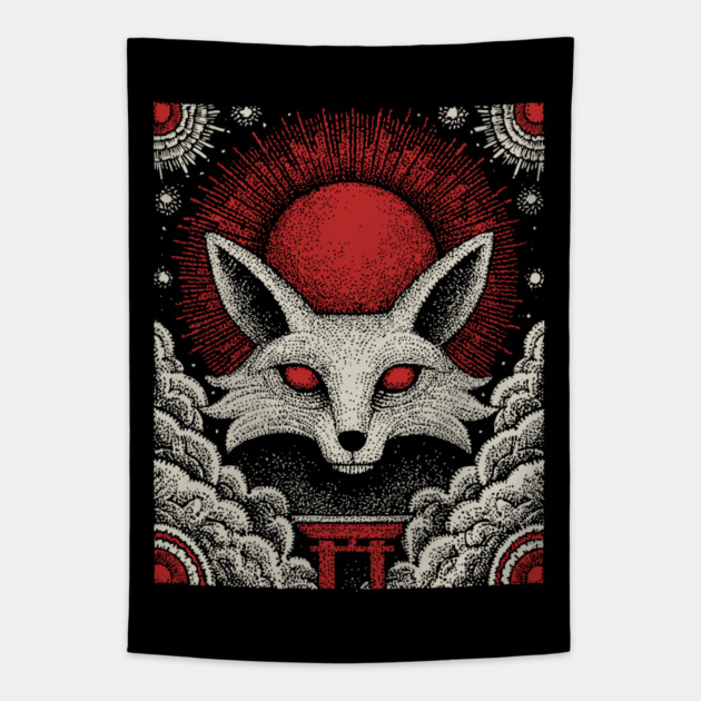 Mystical Kitsune - The Nine-Tailed Fox Spirit Tapestry by TuncGK