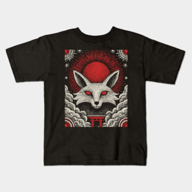 Mystical Kitsune - The Nine-Tailed Fox Spirit Kids T-Shirt by TuncGK
