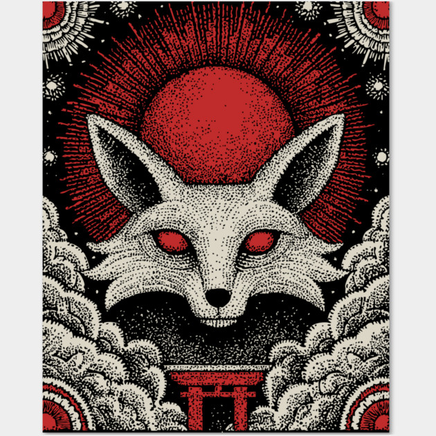 Mystical Kitsune - The Nine-Tailed Fox Spirit Wall Art by TuncGK